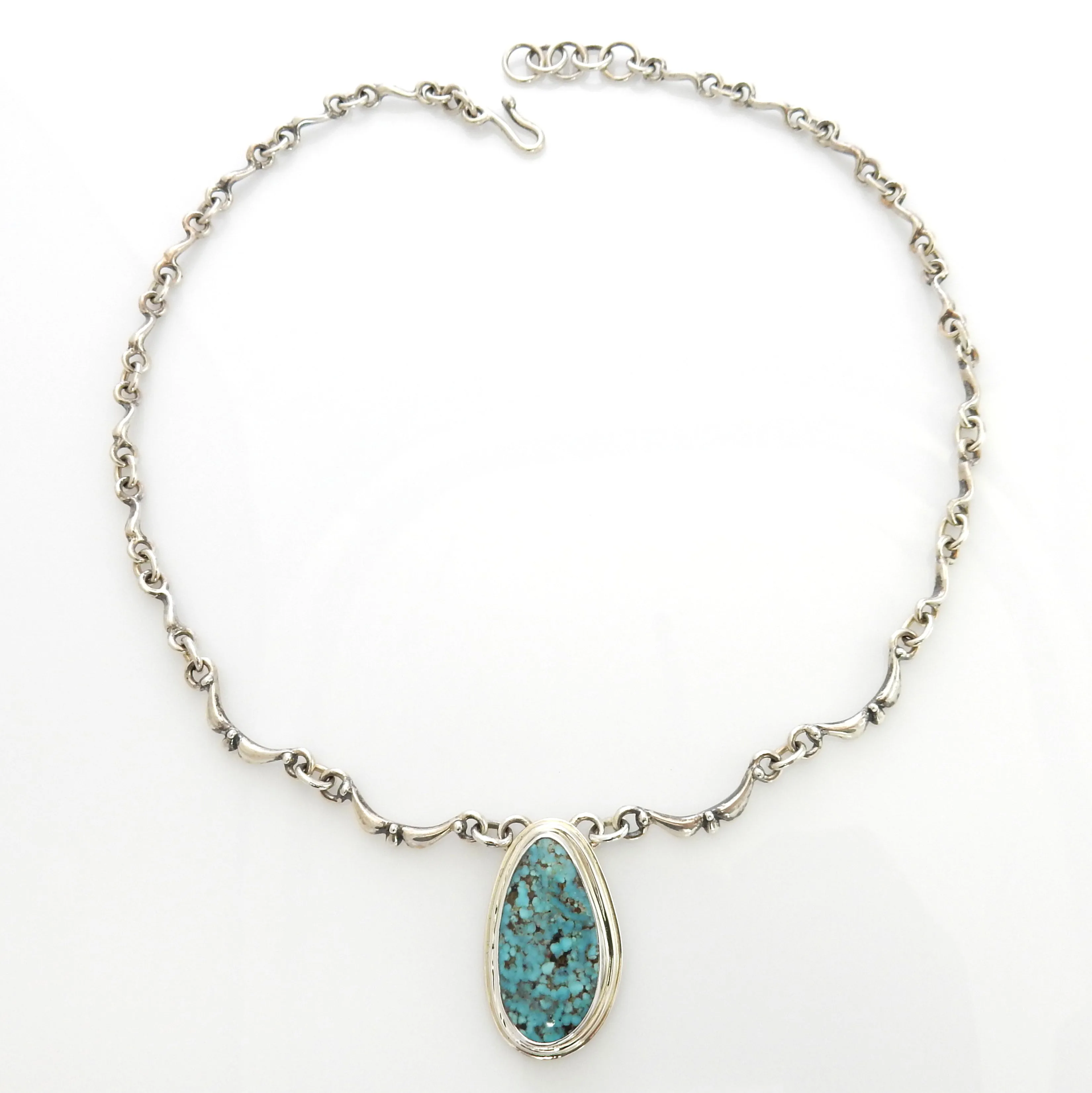 Beautiful Adjustable 19.5" Inch Handmade Sterling Silver Blue Natural Turquoise Necklace