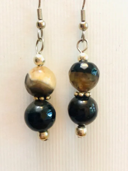 Black and Orange Agate Earrings