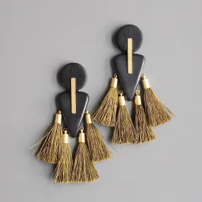 Black Wood Tassel Earrings