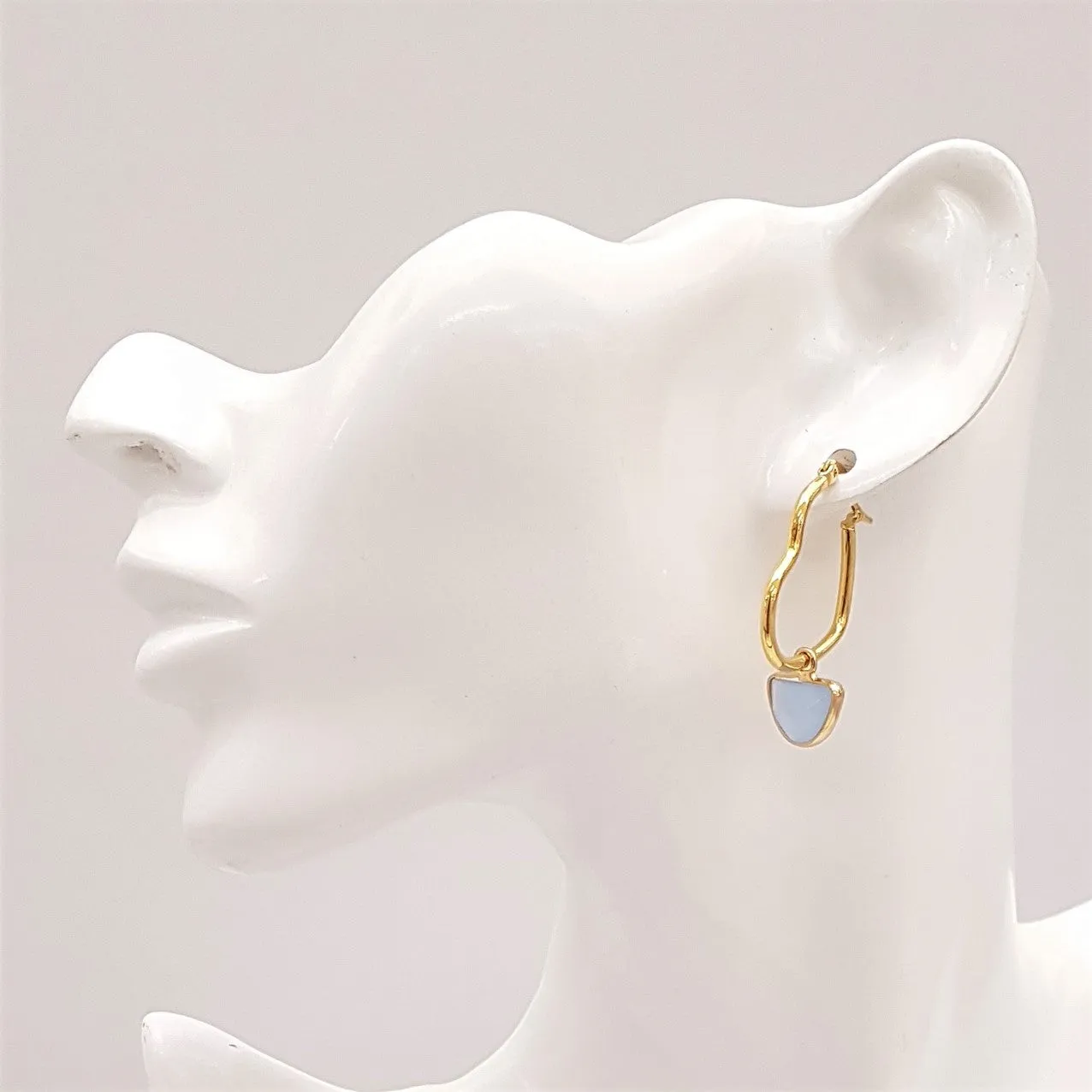 Blue Chalcedony Single Drop Heart Hoop Earrings