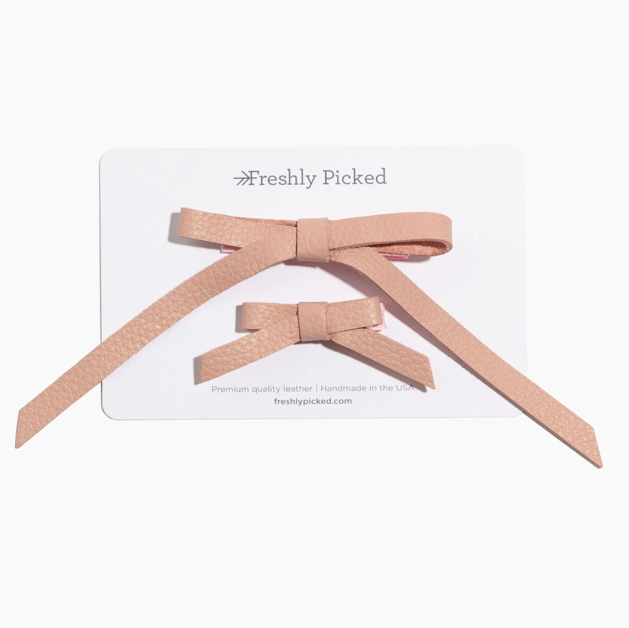 Blush Mommy and Me Leather Bow Hair Clips