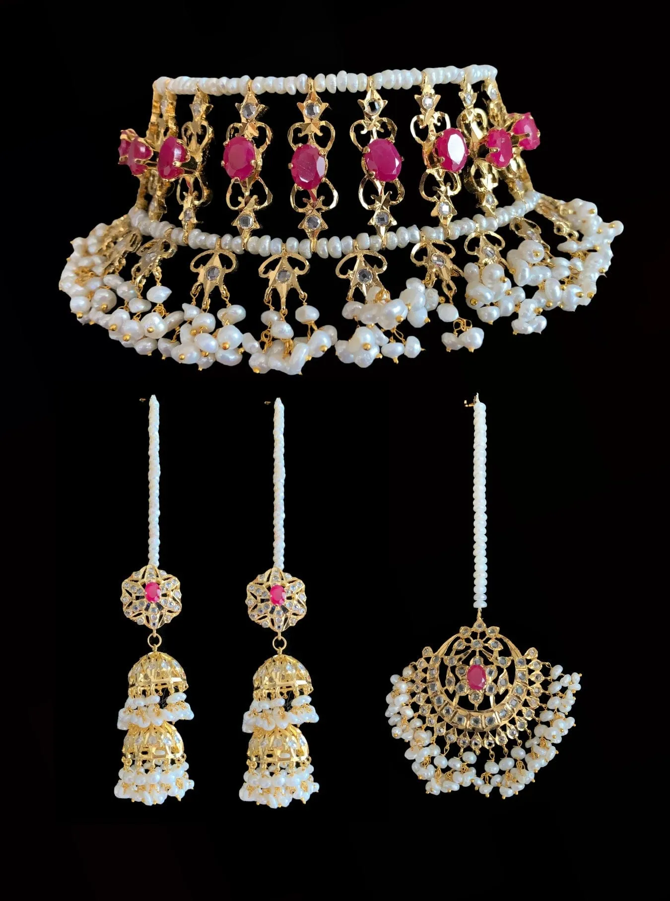 BR12 Viya bridal set in fresh water  pearls and rubies( READY TO SHIP  )