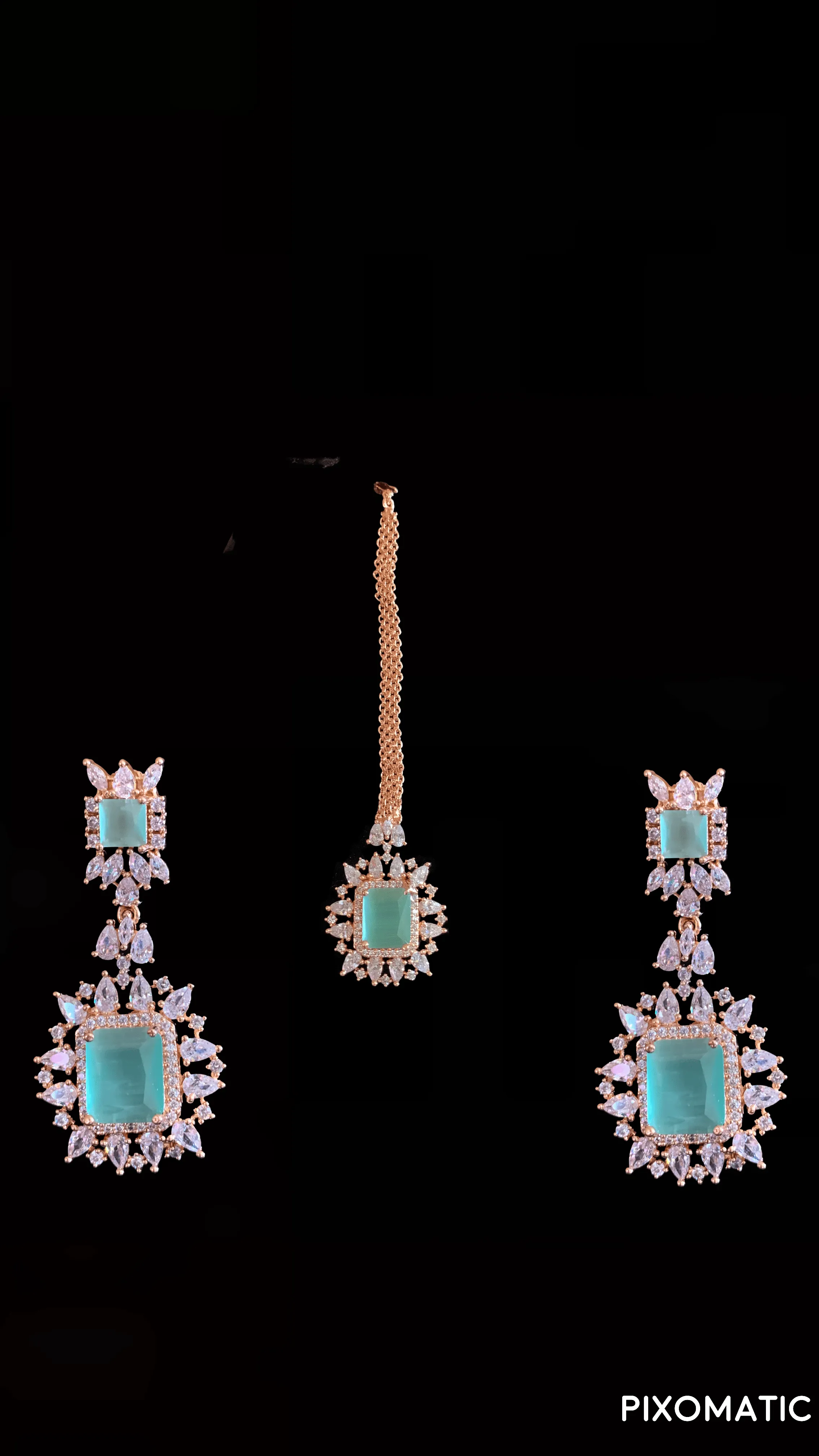 BR27 Sarah  rose gold plated cz set in mint GREEN ( READY TO SHIP )