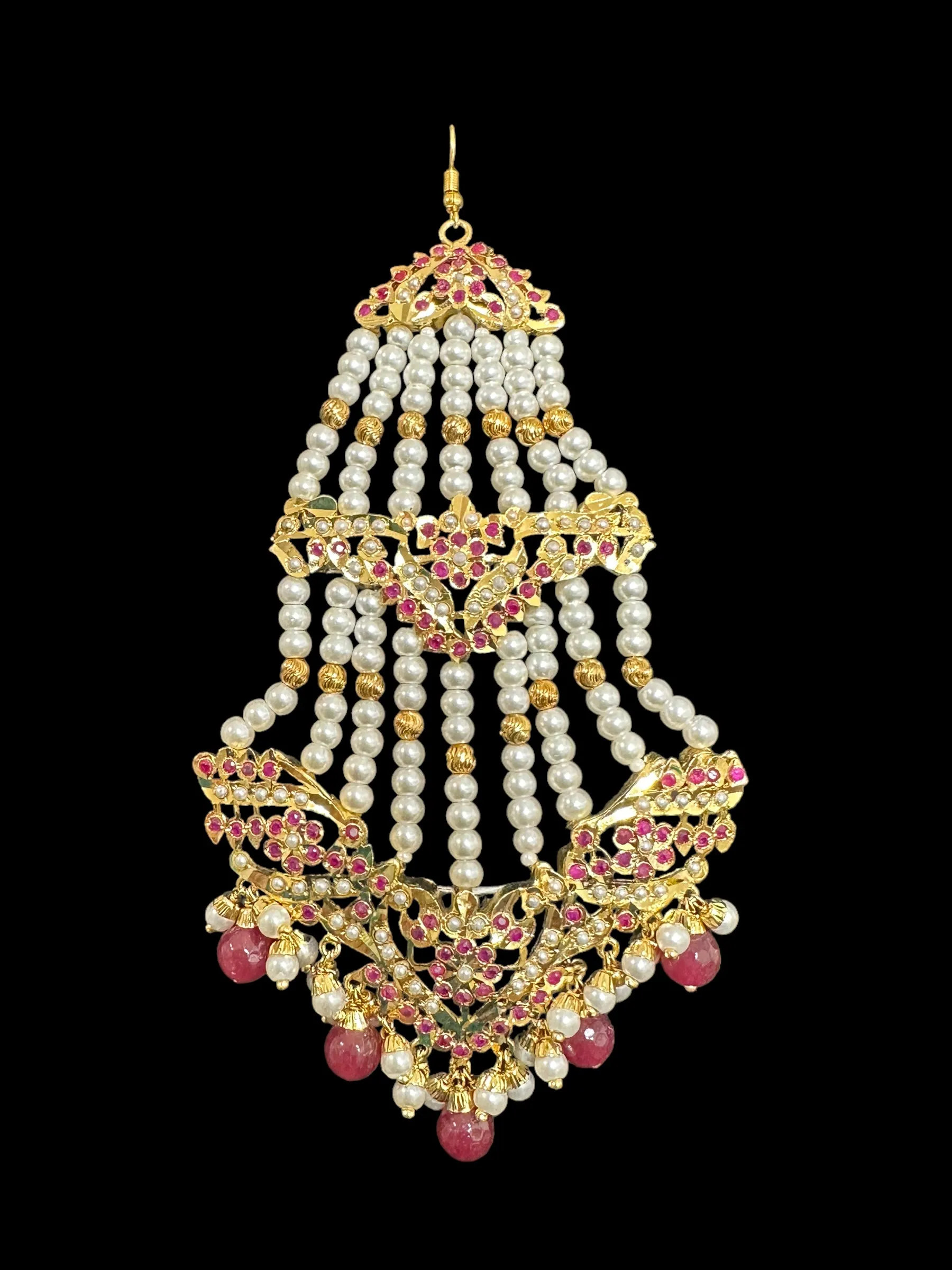 BR304 Insha Ruby pearl jadau bridal set in shell pearls ( READY  TO SHIP)