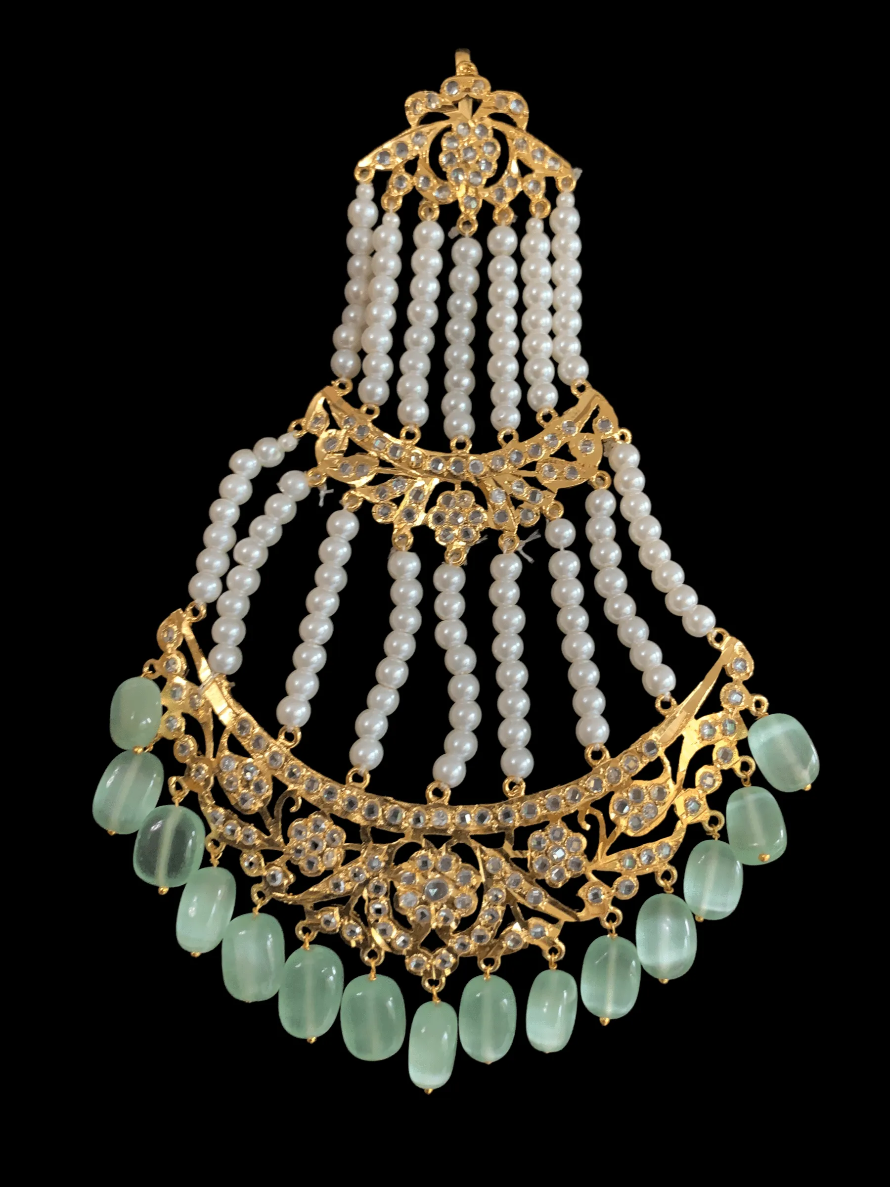 BR72 Insia Jadavi lacha bridal-set in green beads  ( READY TO SHIP)