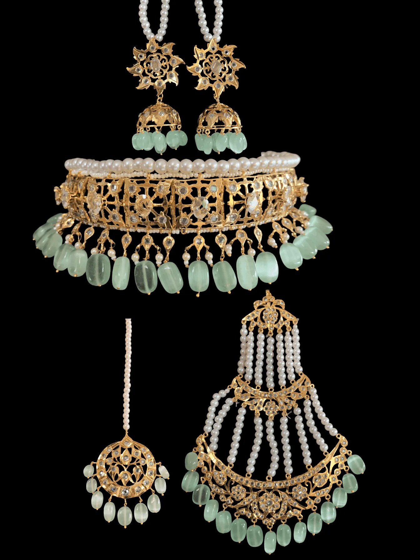 BR72 Insia Jadavi lacha bridal-set in green beads  ( READY TO SHIP)