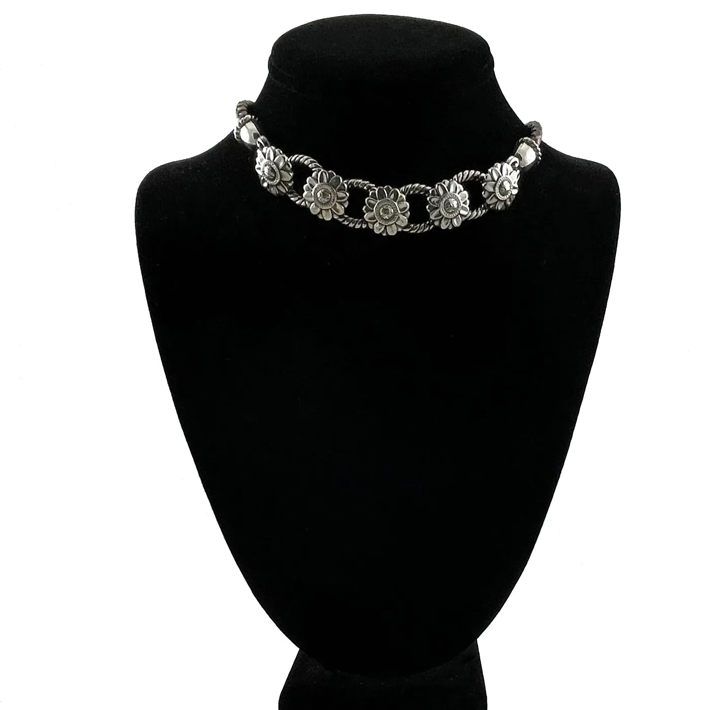 Brighton Silver & Leather Floral Choker Necklace Heart Tin