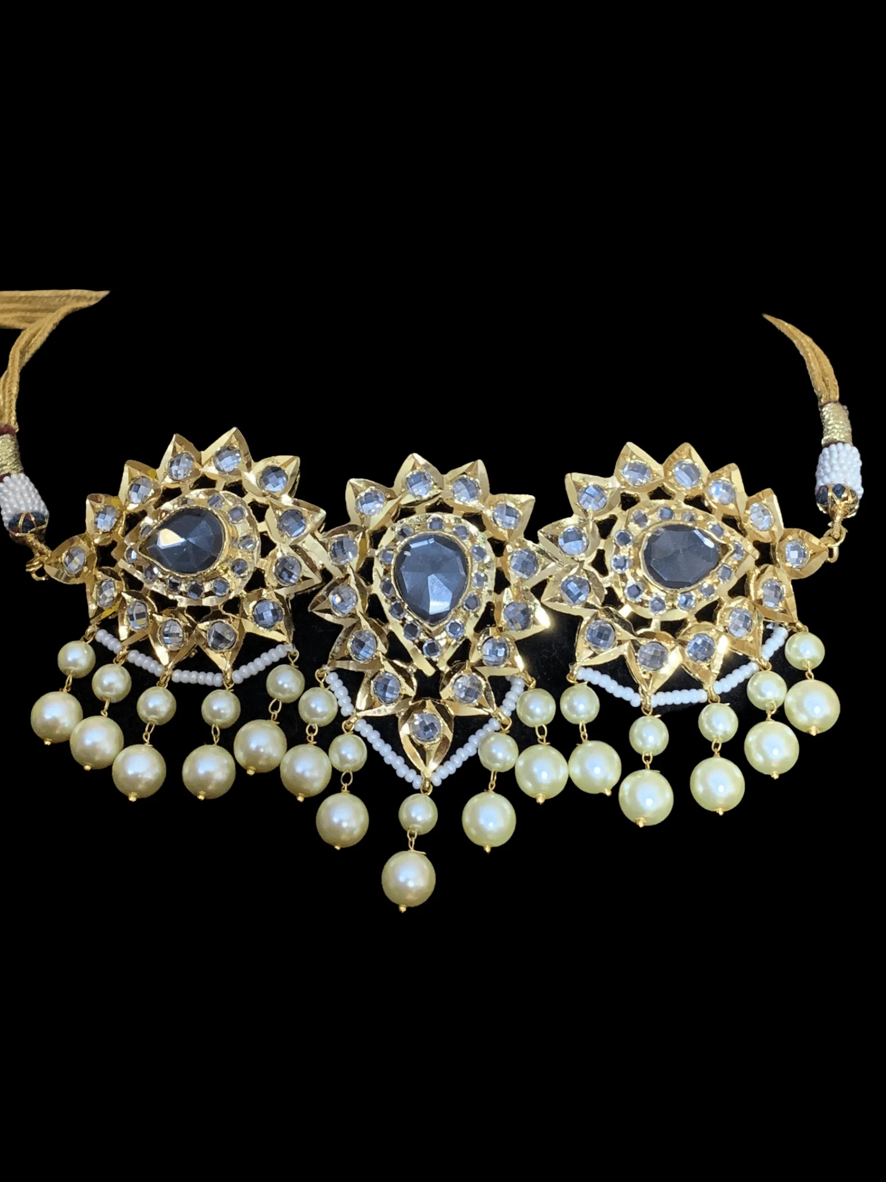 C182 Shaburi gold plated Hyderabadi choker with earrings ( READY TO SHIP)