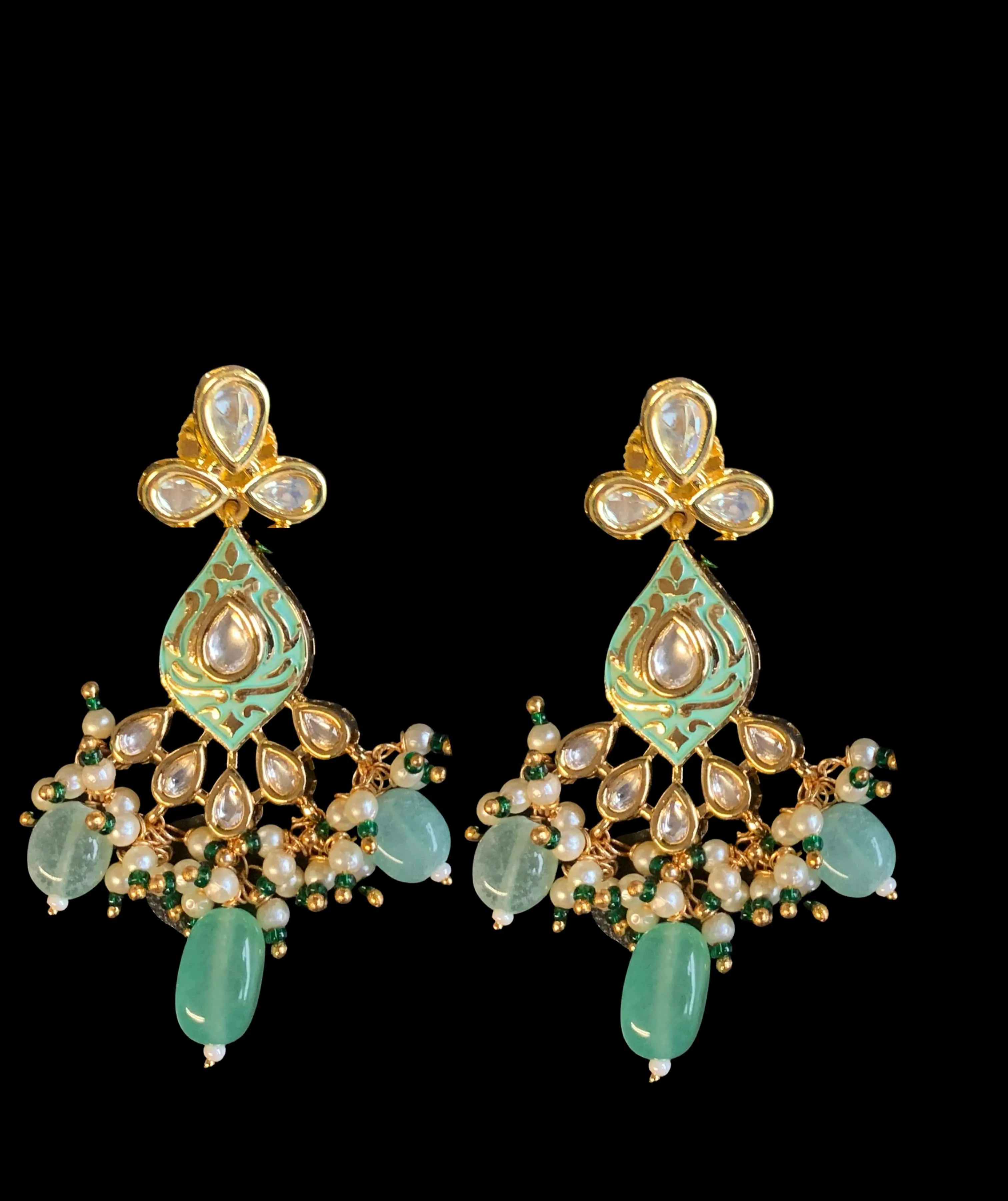 C221 Shagun choker earrings in green ( kundan  with meenakari)  (READY TO SHIP )