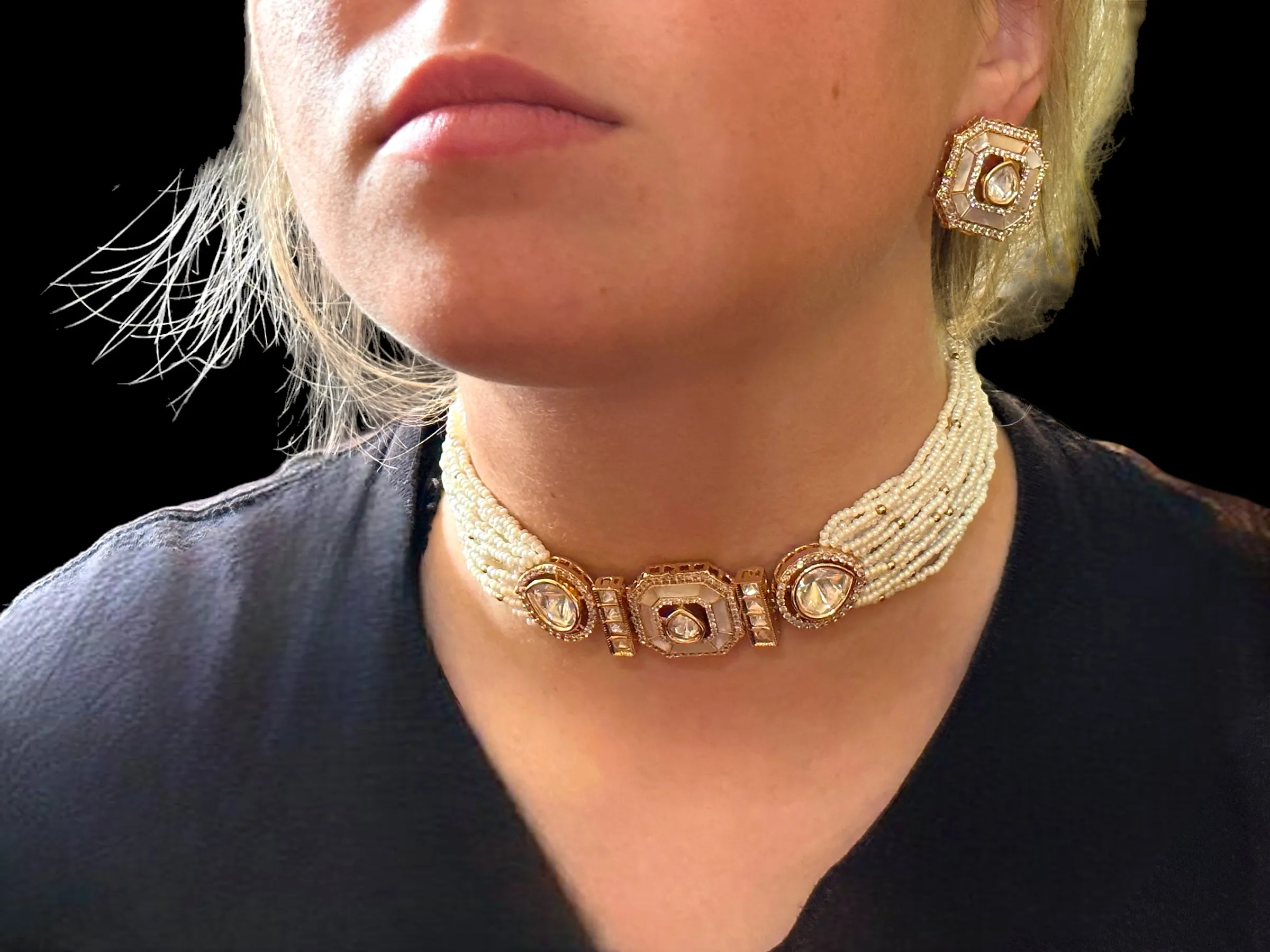 C252 mother of pearl choker with earrings ( READY TO SHIP )