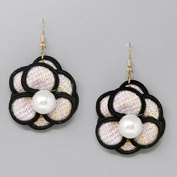 Camelia Flower Fabric Dangle Earrings