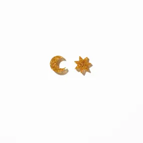 Celestial Summer Stud Earrings Iridescent Glitter Gold