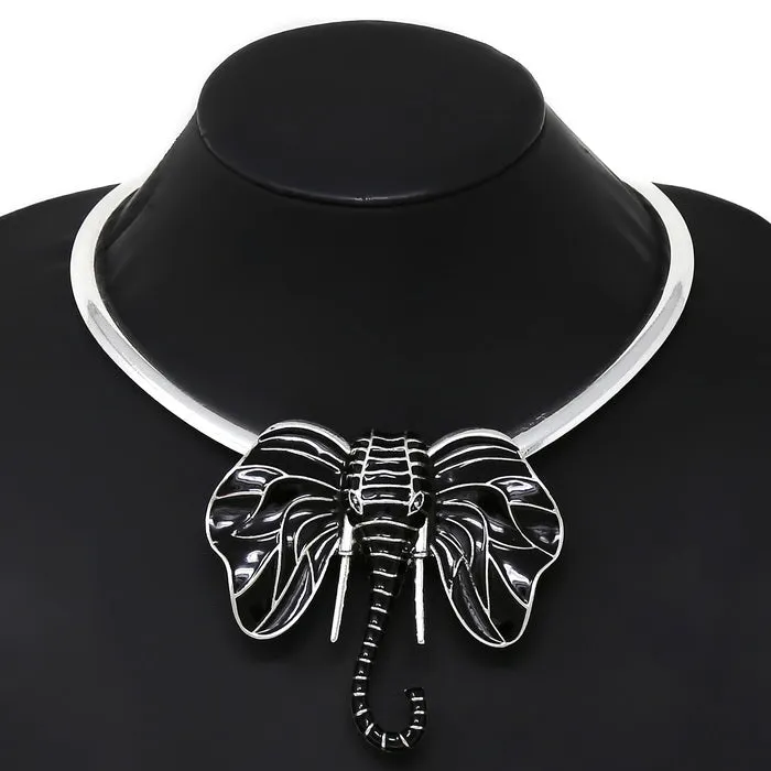 Chunly Elephant Pendant Short Collar Necklace