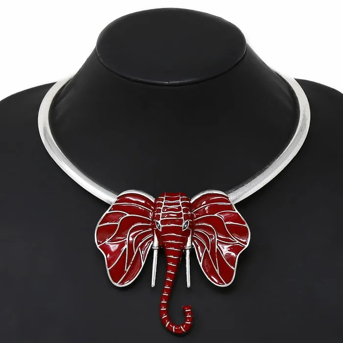 Chunly Elephant Pendant Short Collar Necklace