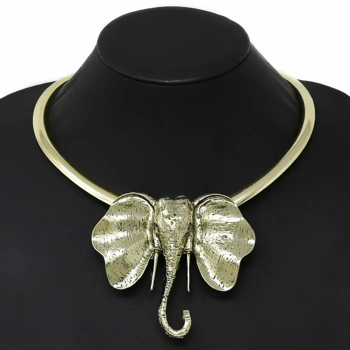 Chunly Elephant Pendant Short Collar Necklace