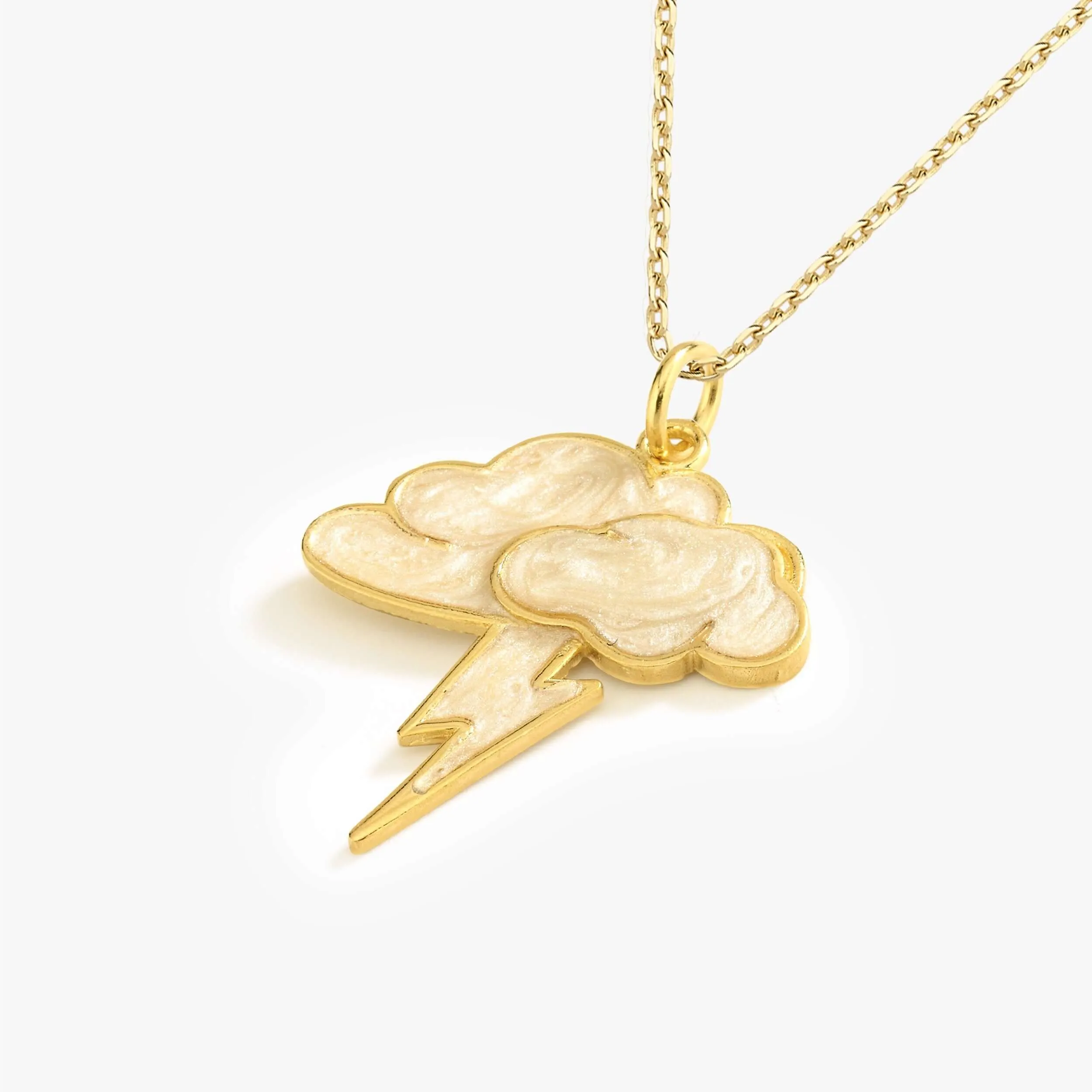 Cloud and Lightning Bolt Pendant | 14K Gold Vermeil