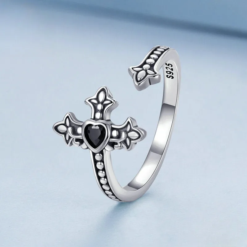 Cross Black Heart Plain Ring