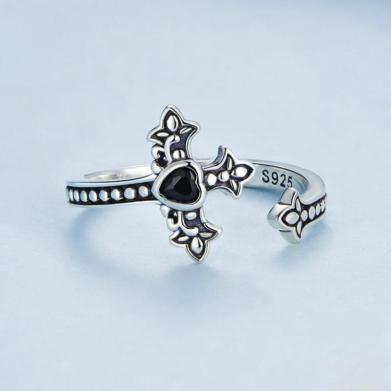 Cross Black Heart Plain Ring