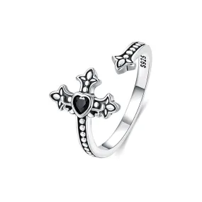 Cross Black Heart Plain Ring