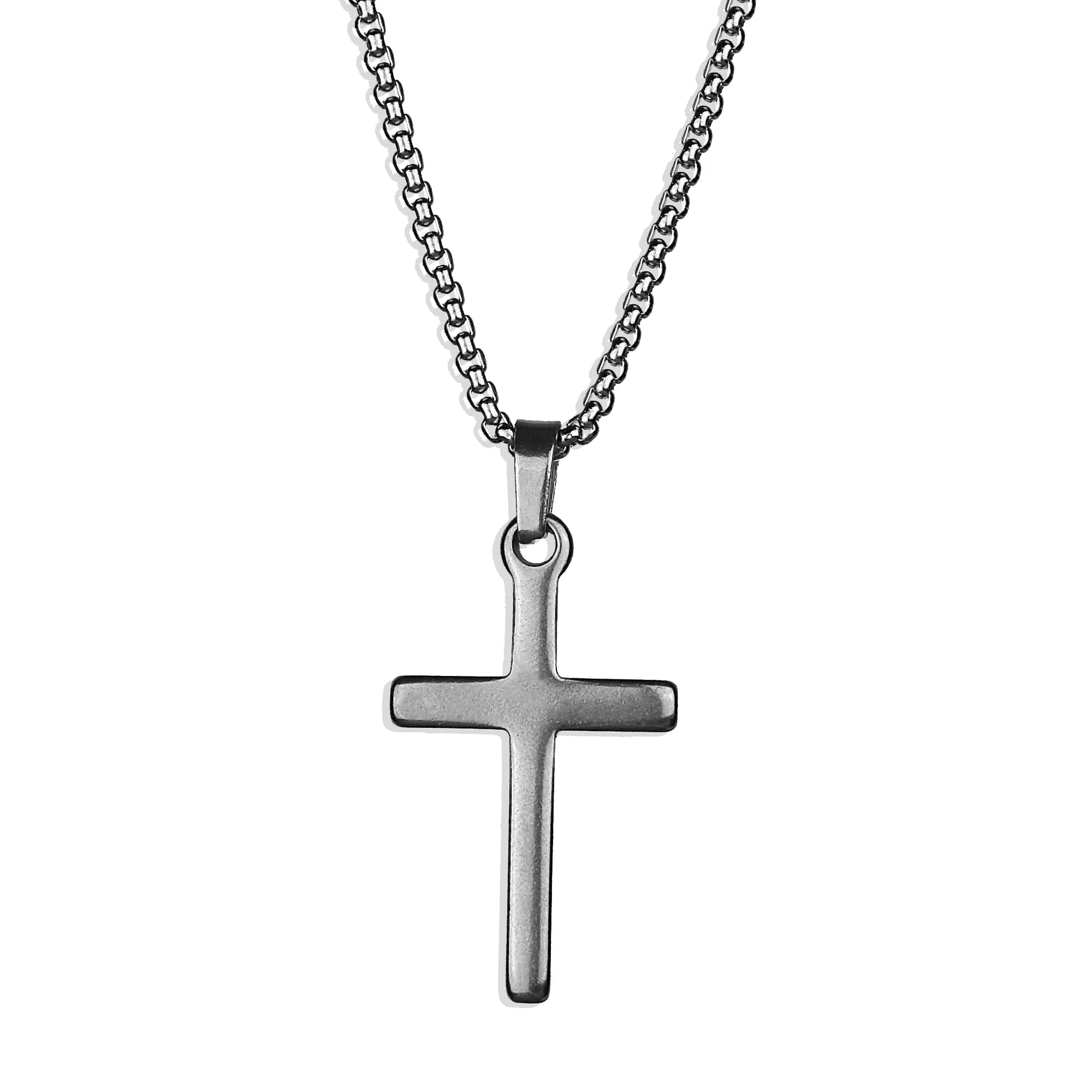 Cross Box Chain Necklace - Silver