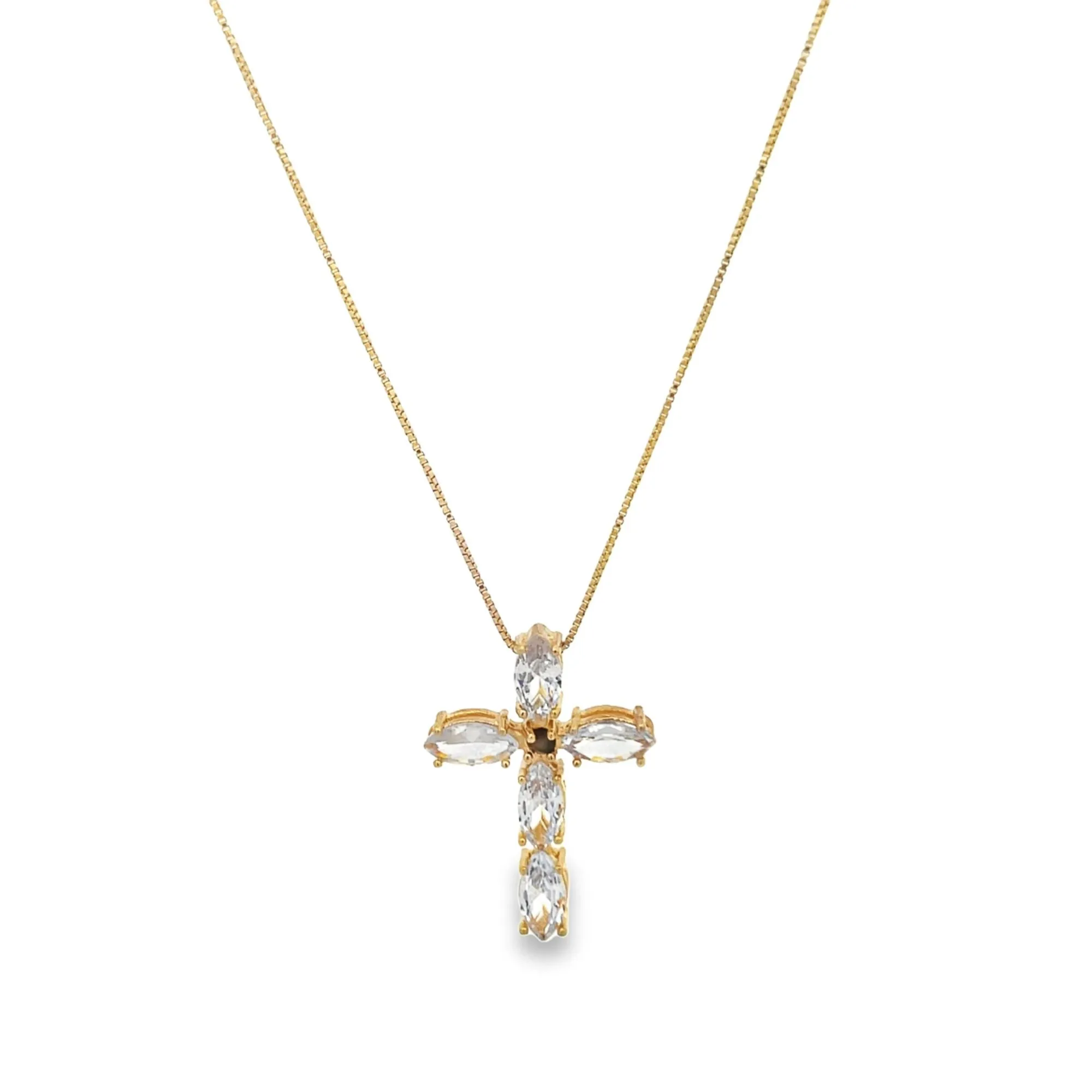 Cross Crucifix Necklace With CZ Stones And Red Stone (G96)