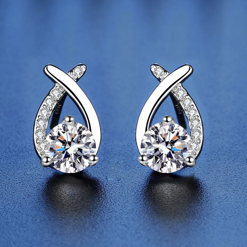 Crossed Drop Moissanite Stud Earrings