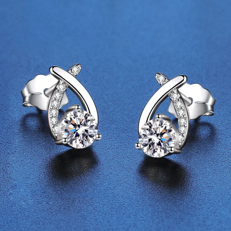 Crossed Drop Moissanite Stud Earrings