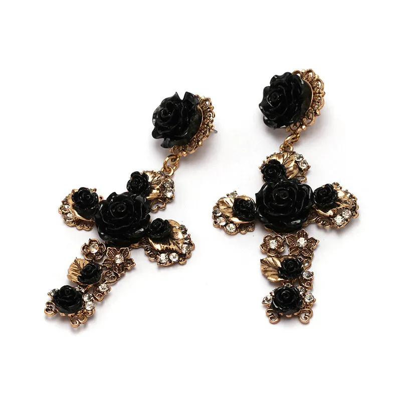 Cruz con Rosas Cross Earrings