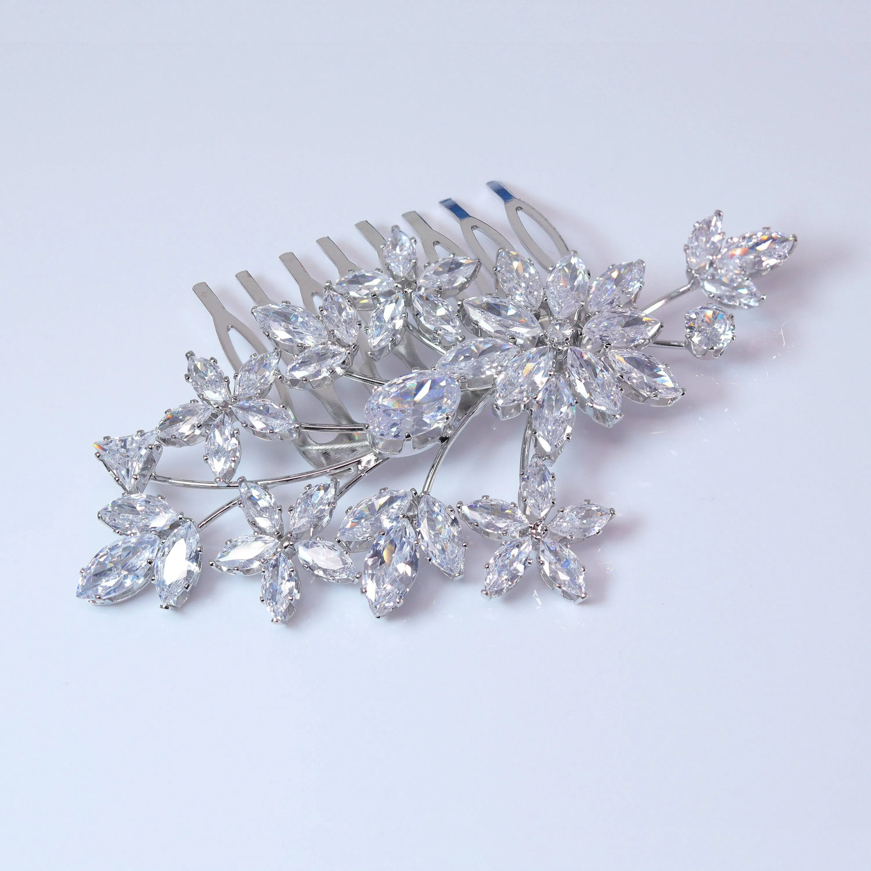 Cubic Zirconia, Diamond Floral Garden And Vine Leaves Bridal Hair Comb, Bridal Hair Piece, Bridal Hair Accessories, Wedding Hair Accessory.