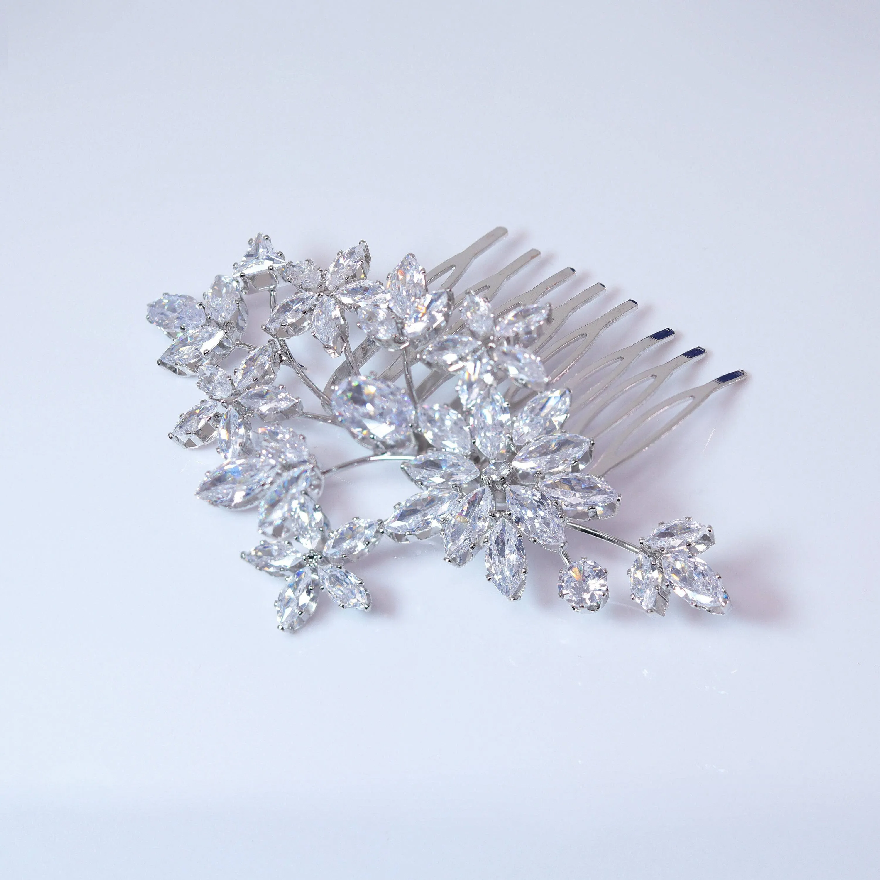 Cubic Zirconia, Diamond Floral Garden And Vine Leaves Bridal Hair Comb, Bridal Hair Piece, Bridal Hair Accessories, Wedding Hair Accessory.