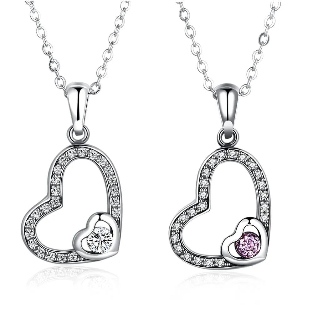 Cubic Zirconia Heart Shape 925 Sterling Silver Pendant Necklace