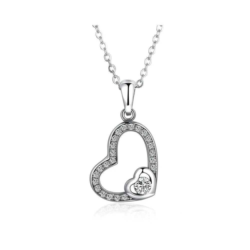 Cubic Zirconia Heart Shape 925 Sterling Silver Pendant Necklace