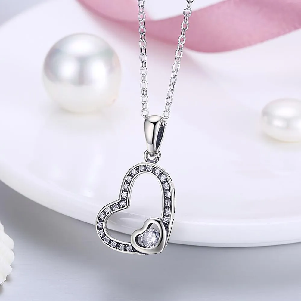 Cubic Zirconia Heart Shape 925 Sterling Silver Pendant Necklace