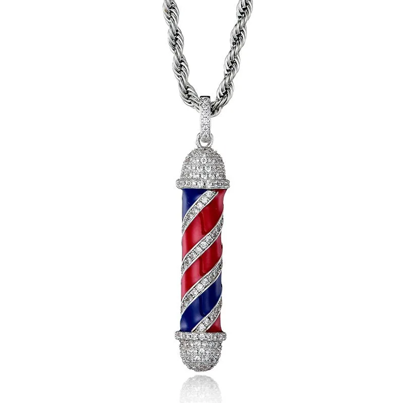 Cubic-Zirconia-Studded Barbershop Bling Copper Hip-hop Pendant Necklace