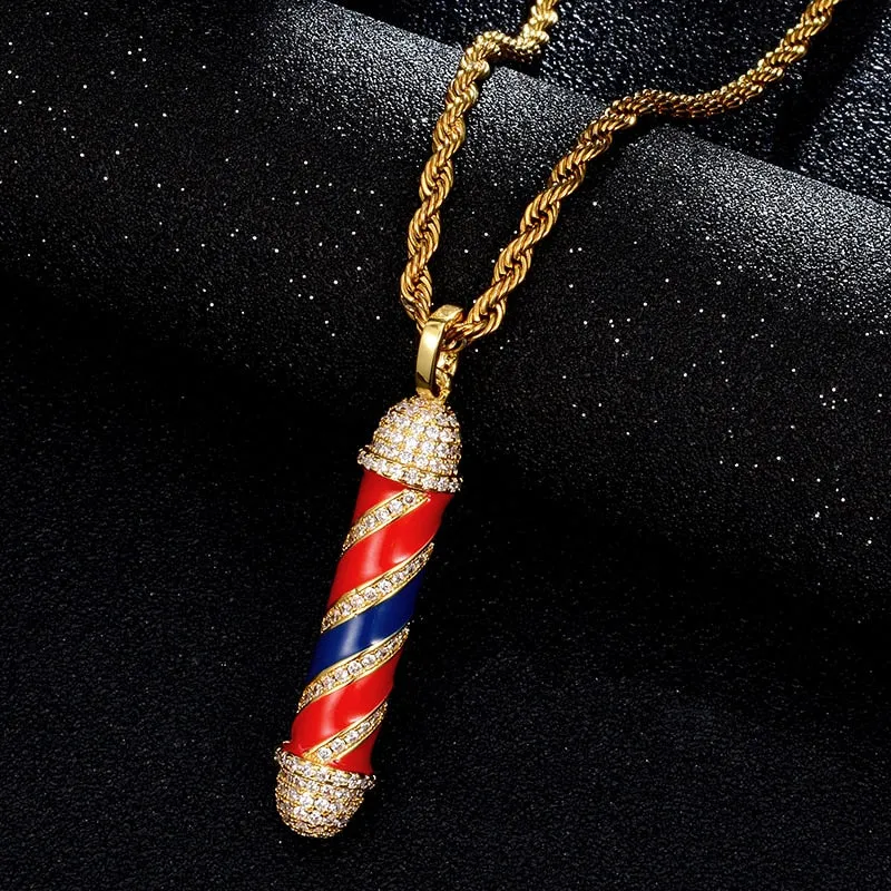 Cubic-Zirconia-Studded Barbershop Bling Copper Hip-hop Pendant Necklace