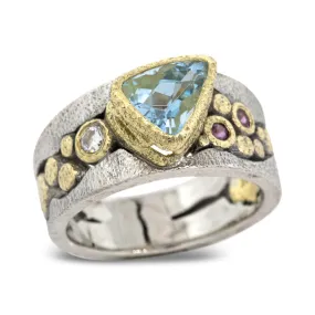 Custom River Pebbles Trillion Cut Aquamarine Ring- SF