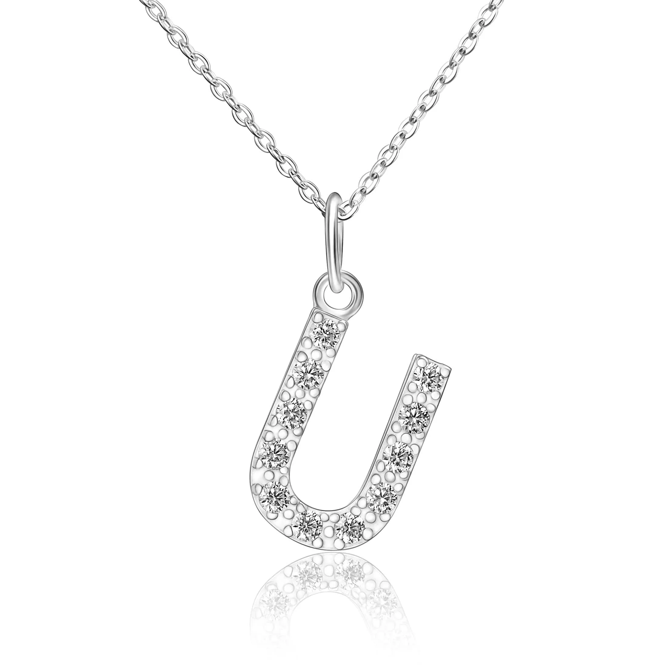 CZ Initial Necklaces Sterling Silver, 16-18