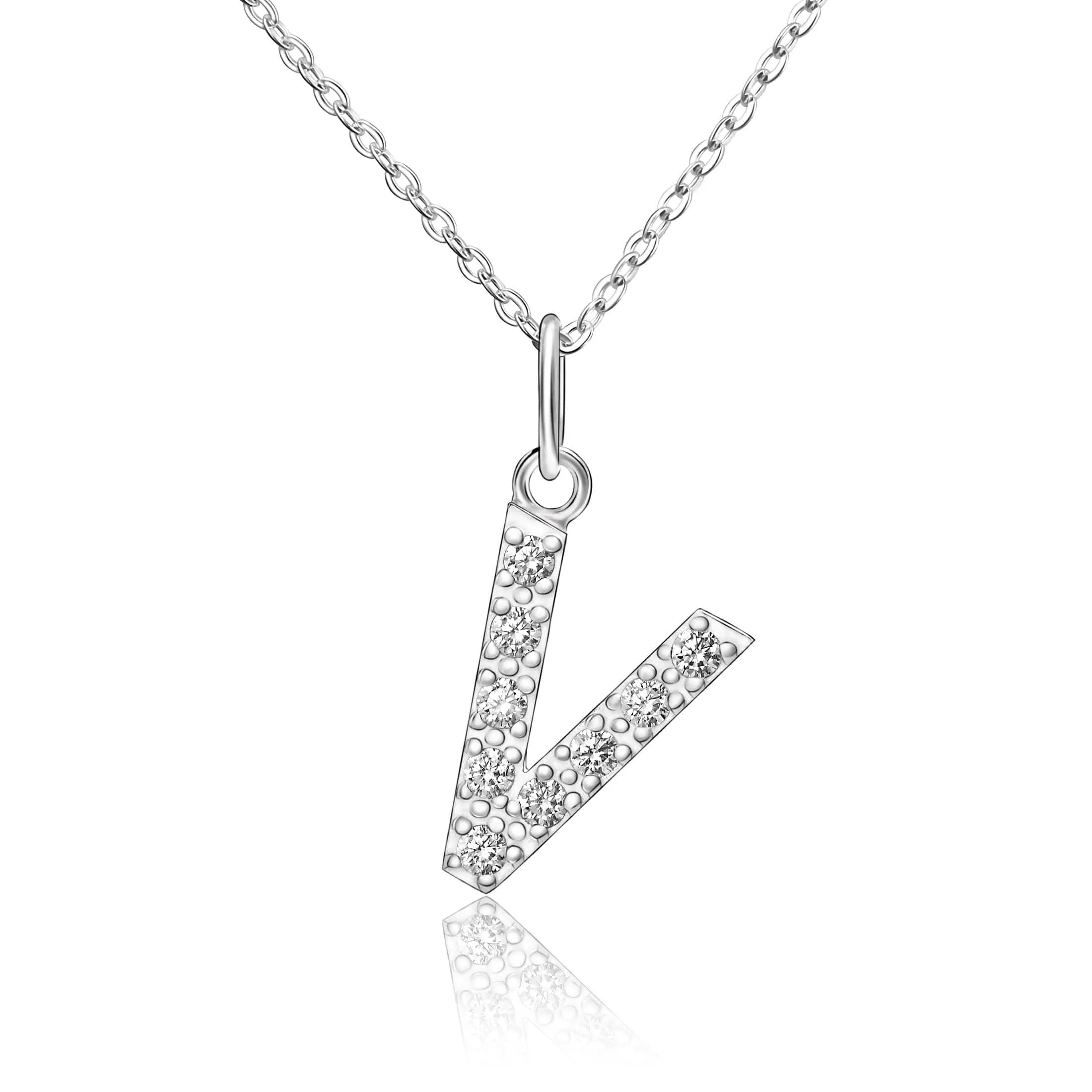 CZ Initial Necklaces Sterling Silver, 16-18