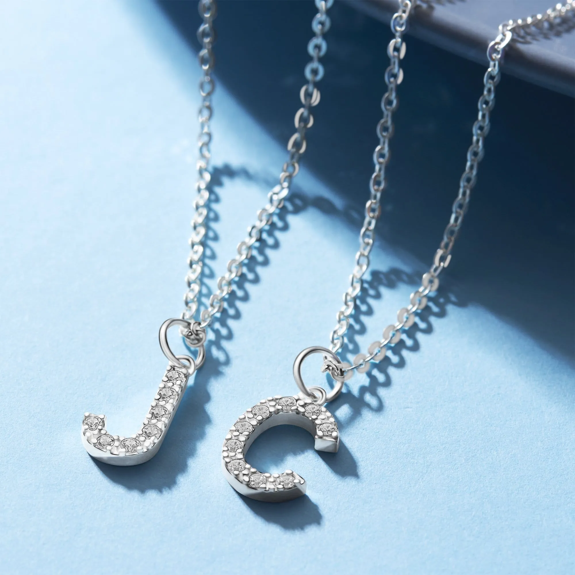 CZ Initial Necklaces Sterling Silver, 16-18