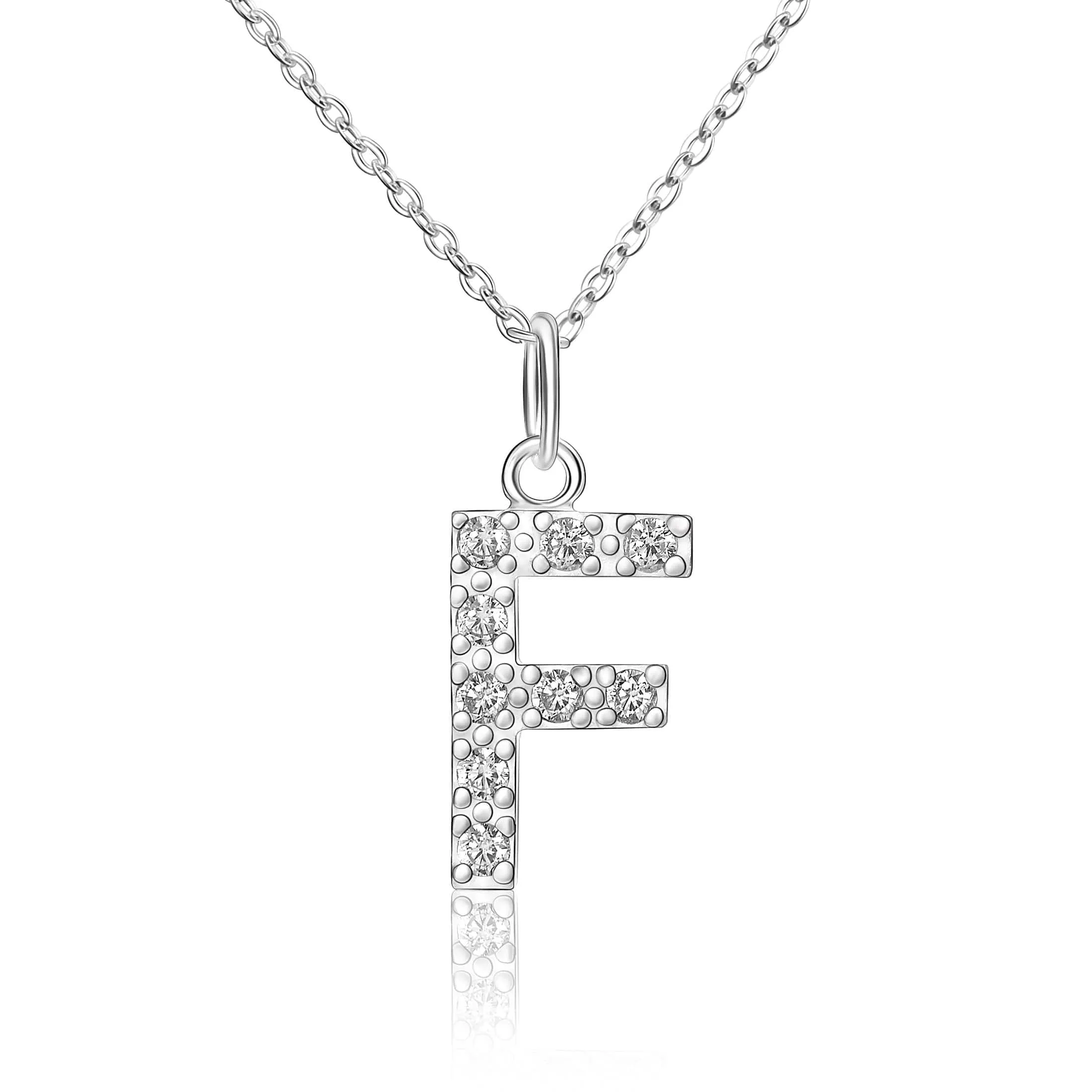 CZ Initial Necklaces Sterling Silver, 16-18