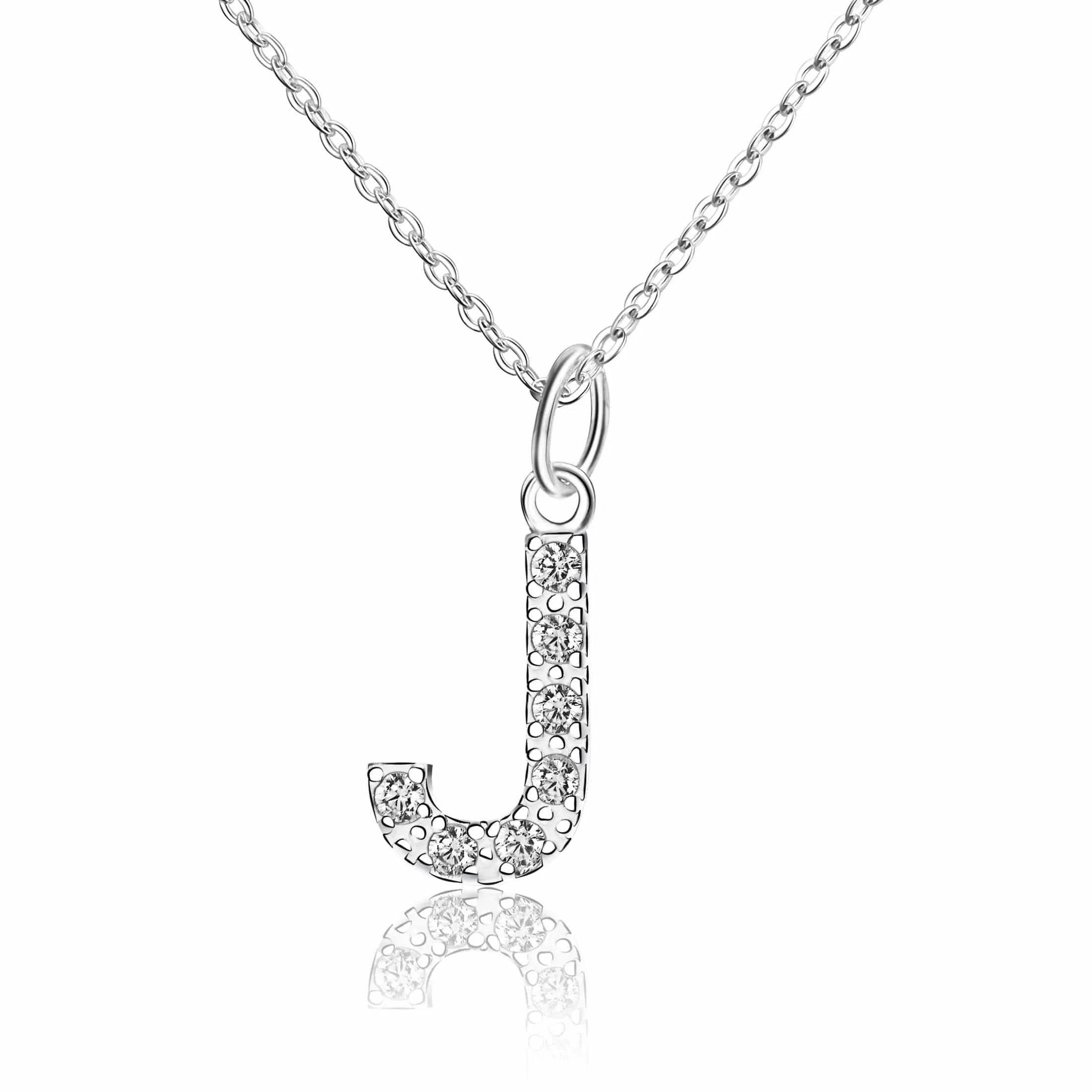 CZ Initial Necklaces Sterling Silver, 16-18