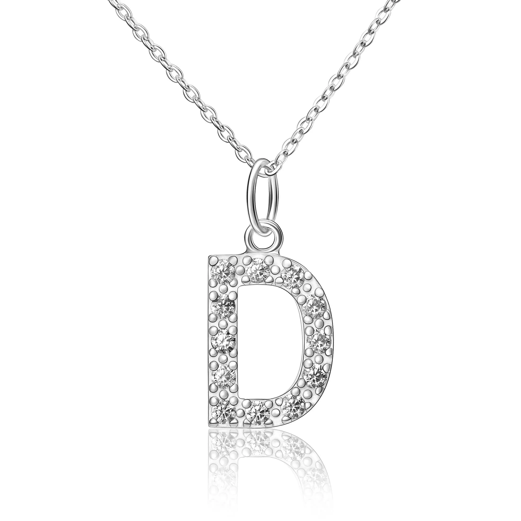 CZ Initial Necklaces Sterling Silver, 16-18