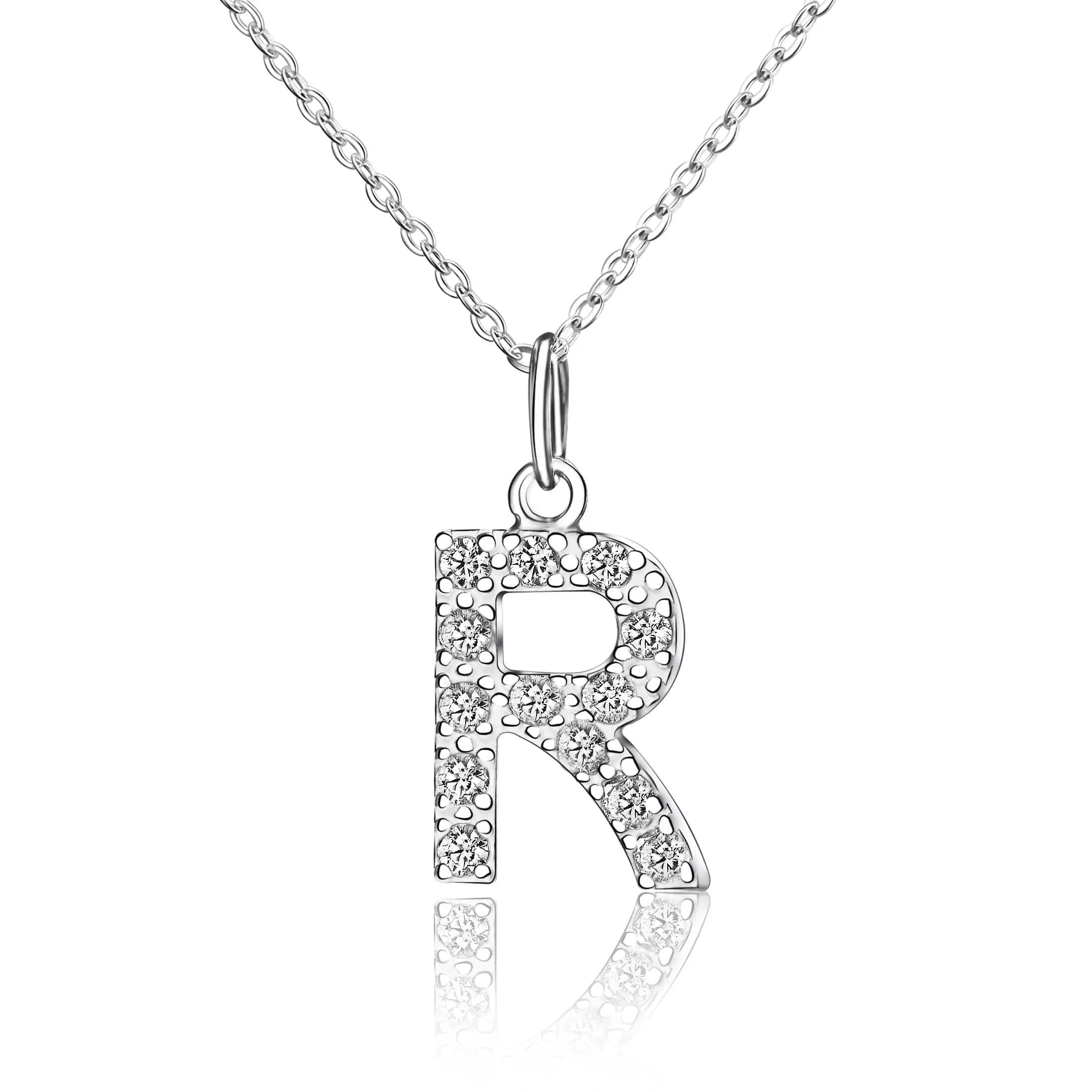 CZ Initial Necklaces Sterling Silver, 16-18