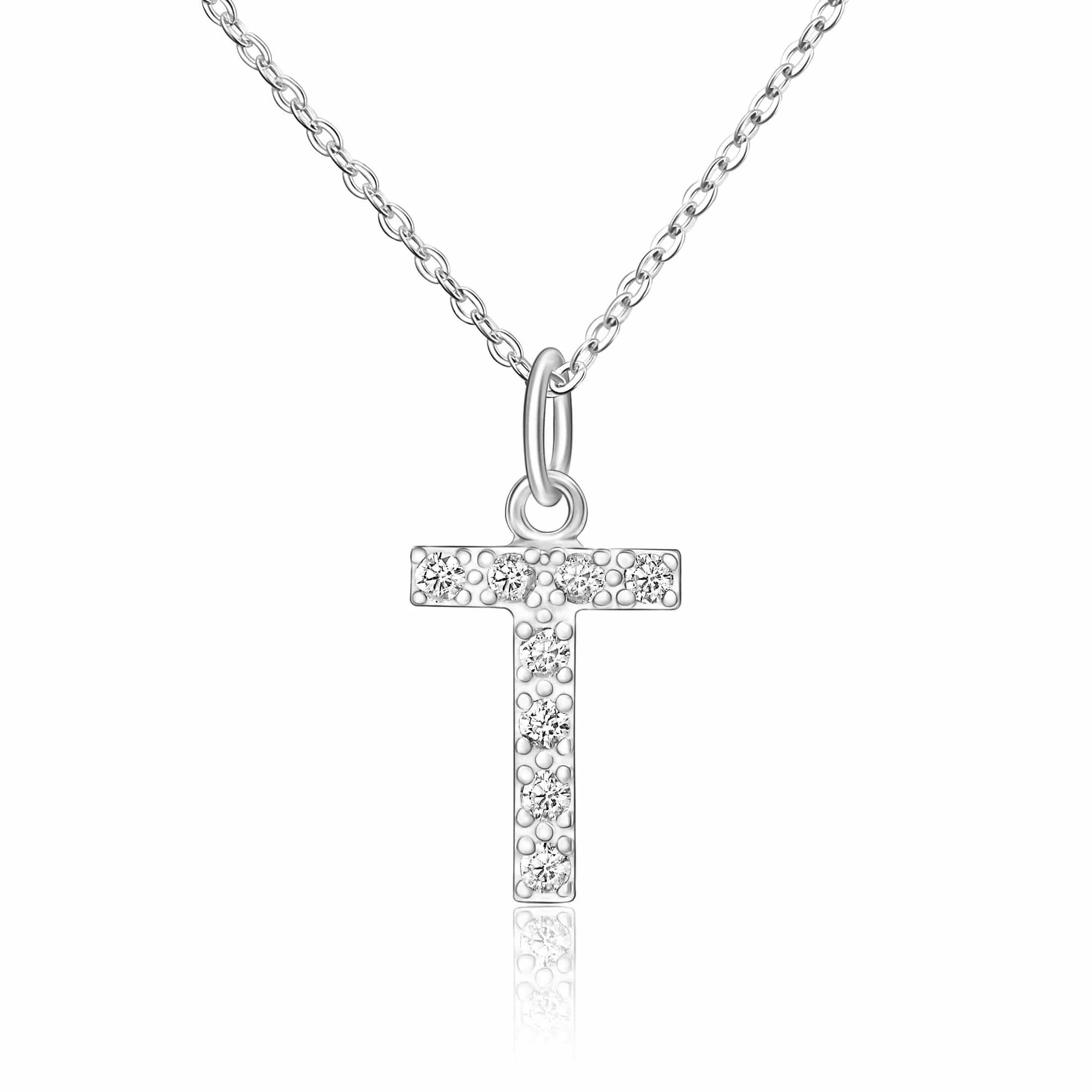 CZ Initial Necklaces Sterling Silver, 16-18