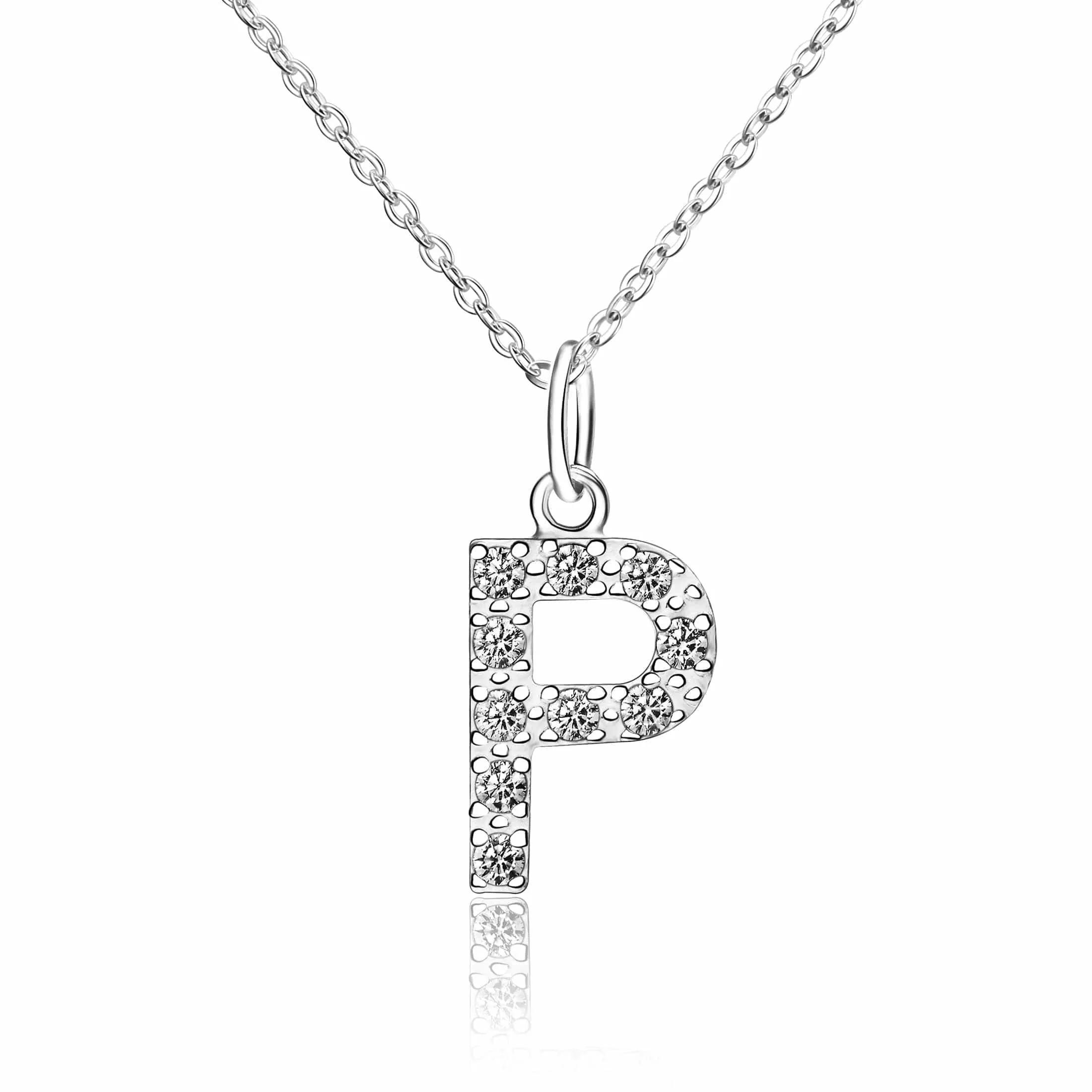 CZ Initial Necklaces Sterling Silver, 16-18