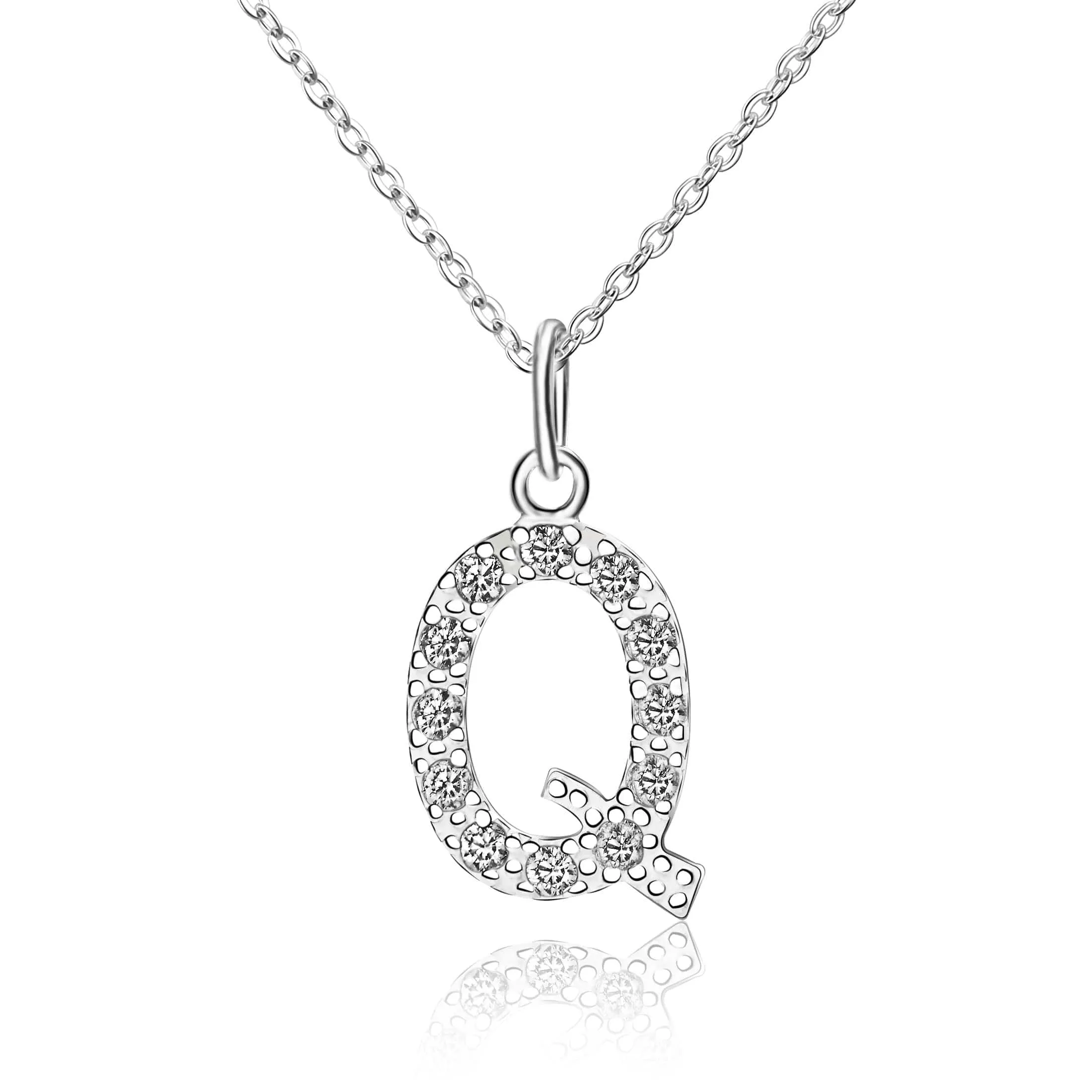 CZ Initial Necklaces Sterling Silver, 16-18