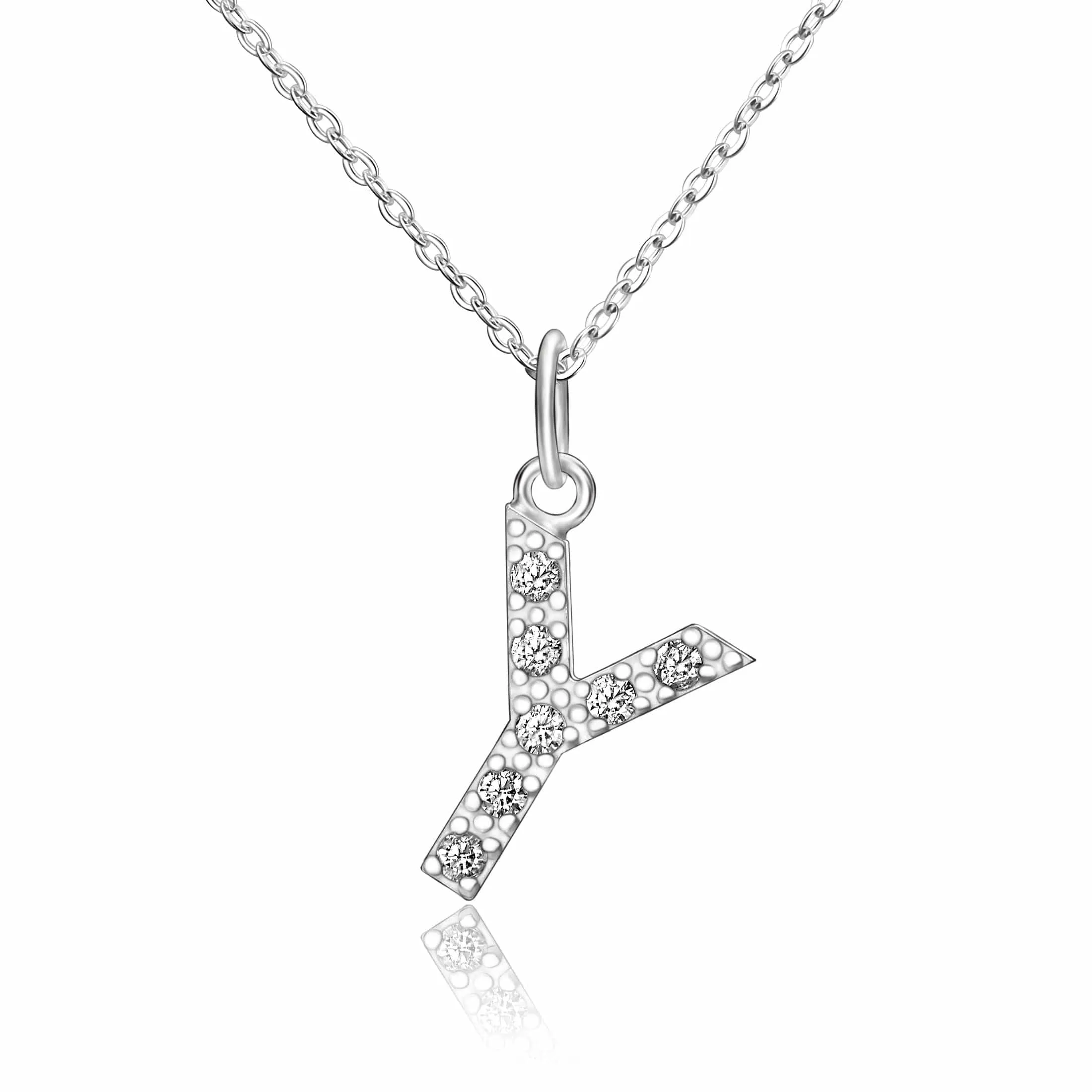 CZ Initial Necklaces Sterling Silver, 16-18