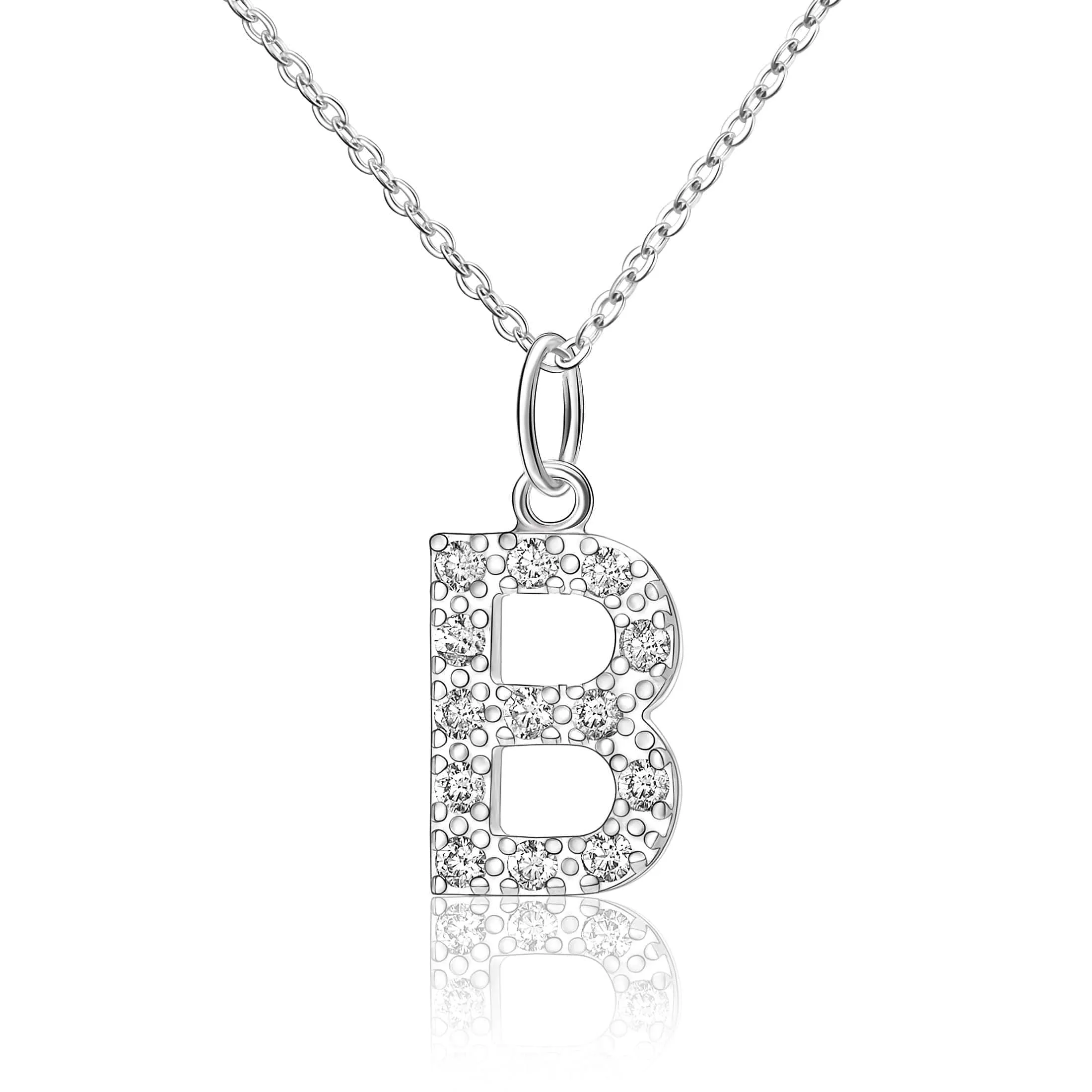 CZ Initial Necklaces Sterling Silver, 16-18