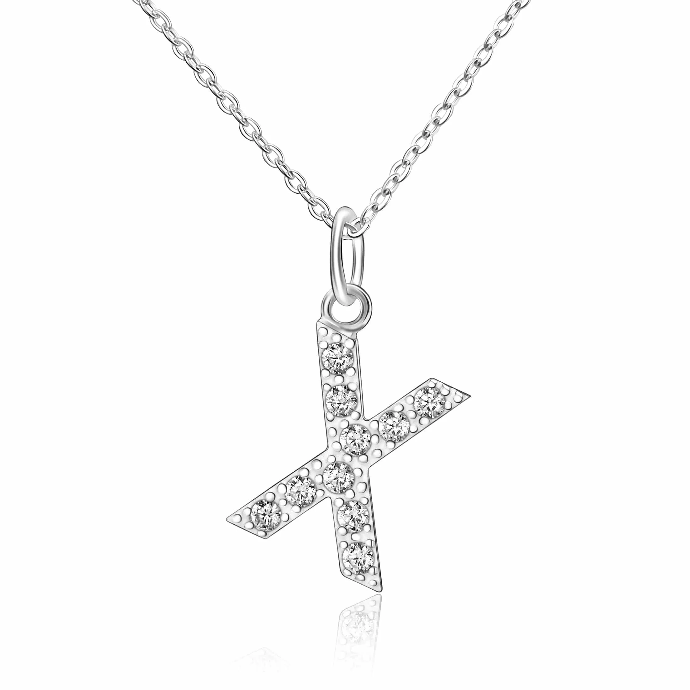 CZ Initial Necklaces Sterling Silver, 16-18