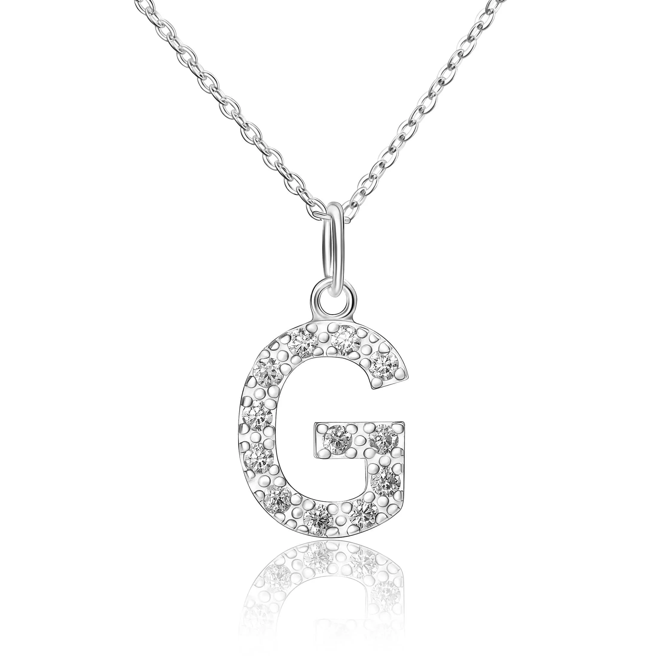 CZ Initial Necklaces Sterling Silver, 16-18